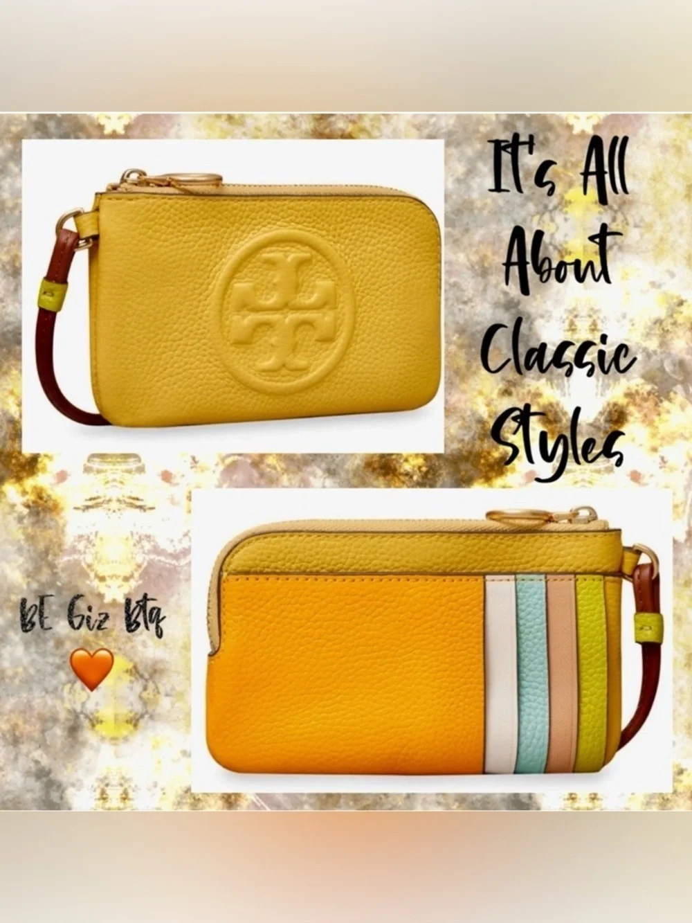 🔥🔥 NWT Tory Burch Authentic Perry Bombé Leather ZipCard Case Yellow NWT
